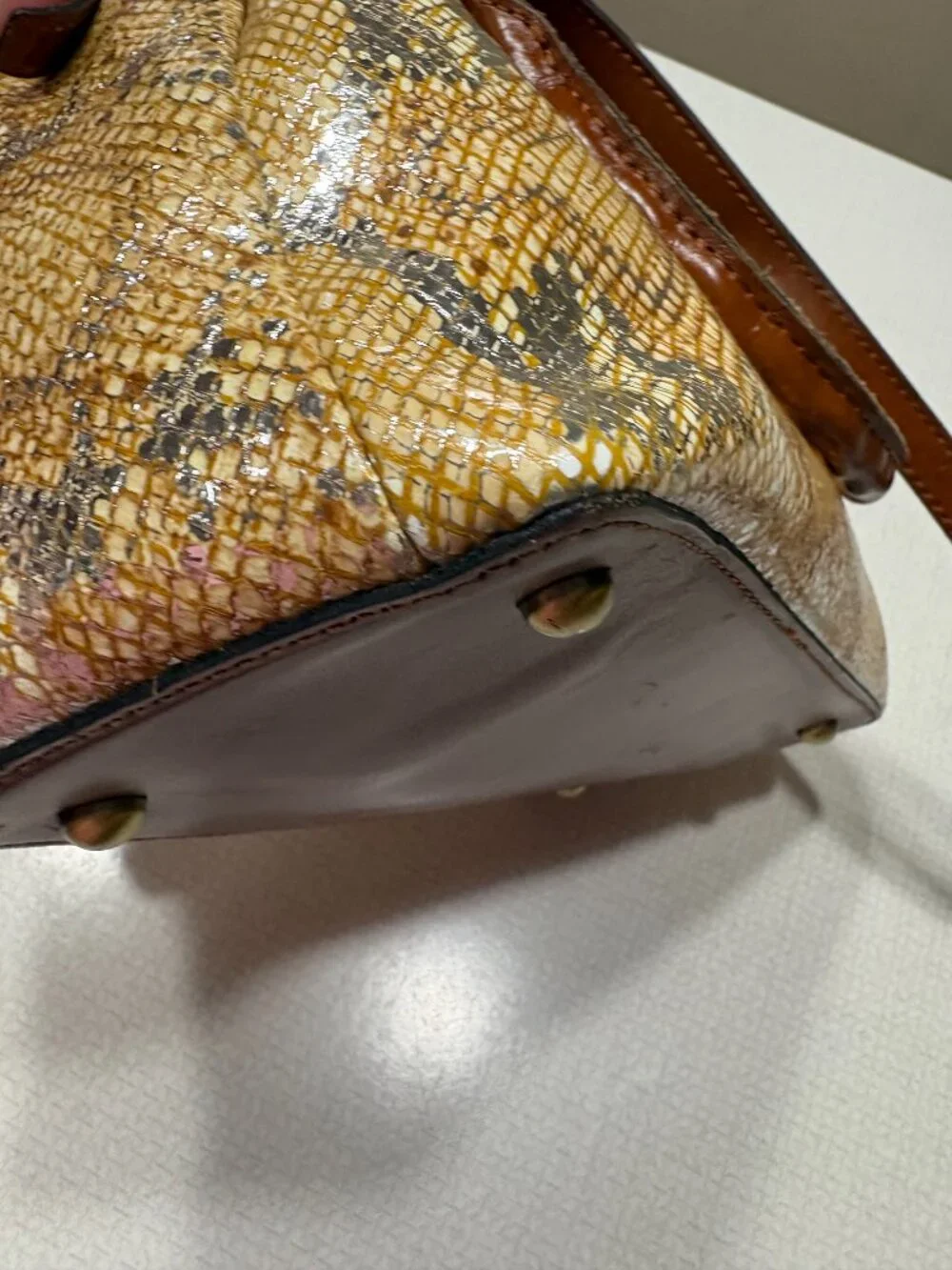 Like New Patricia Nash Satchel/Crossbody in Metallic Python Tan